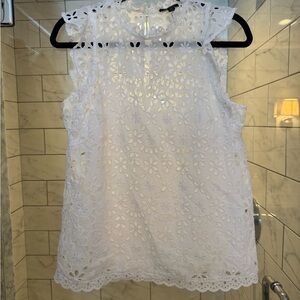 J. Crew White Eyelet Floral Sleeveless Blouse